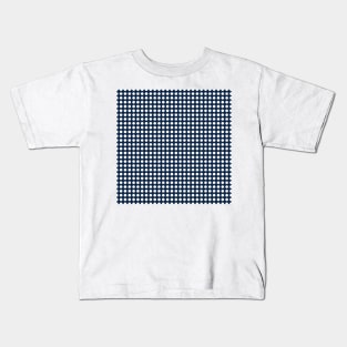 Navy Blue and White Lined Medium Polka Dots Kids T-Shirt